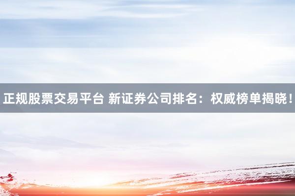 正规股票交易平台 新证券公司排名：权威榜单揭晓！