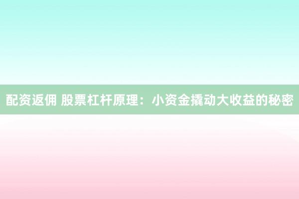 配资返佣 股票杠杆原理：小资金撬动大收益的秘密