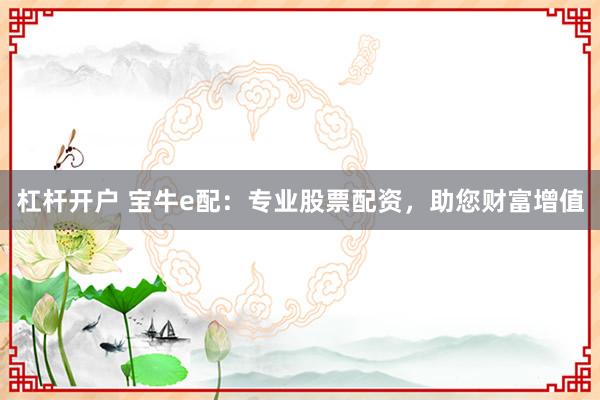 杠杆开户 宝牛e配：专业股票配资，助您财富增值