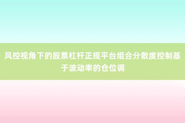 风控视角下的股票杠杆正规平台组合分散度控制基于波动率的仓位调