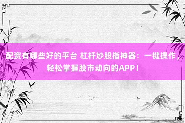 配资有哪些好的平台 杠杆炒股指神器：一键操作，轻松掌握股市动向的APP！