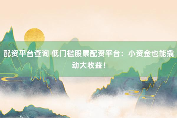 配资平台查询 低门槛股票配资平台:小资金也能撬动大收益!